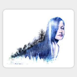 Woman with snow mountain in her hair Sticker